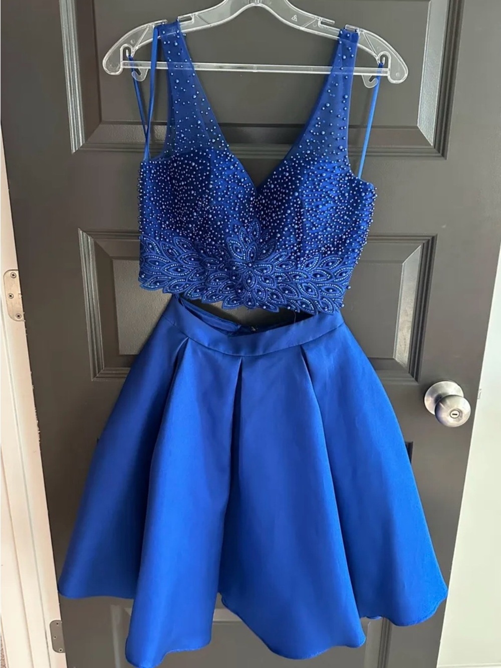 Narianna Royal Blue Beaded Two-Piece Prom Dress